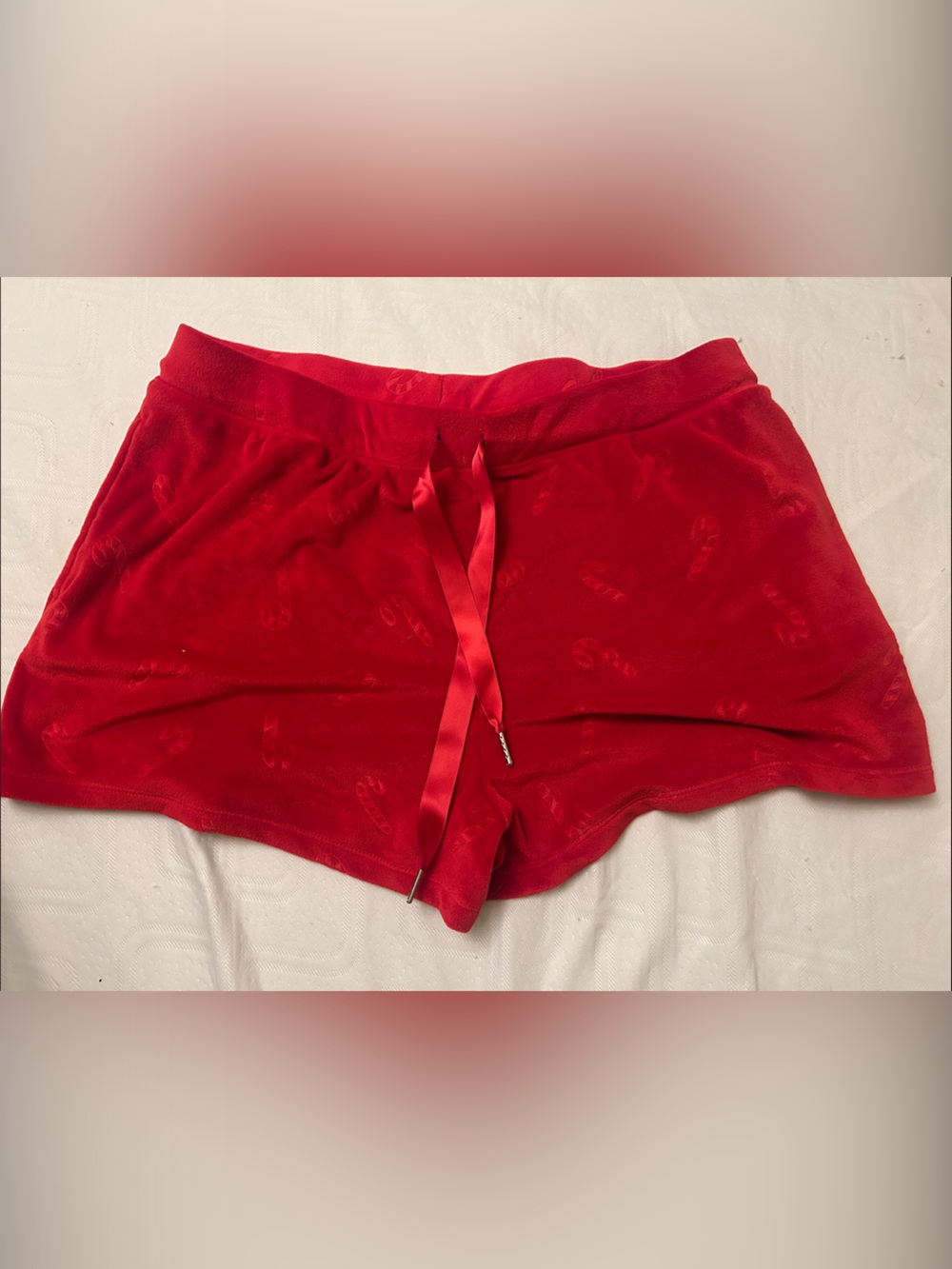 Holiday Time Red Velour Lounge Athletic Shorts with Satin Drawstring